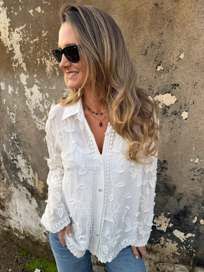 Embroidered Boho Button-Up Blouse