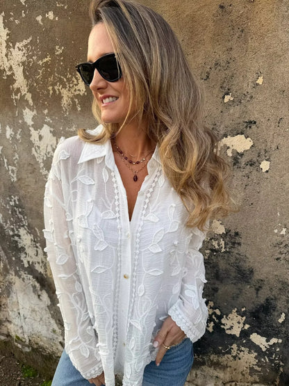 Embroidered Boho Button-Up Blouse