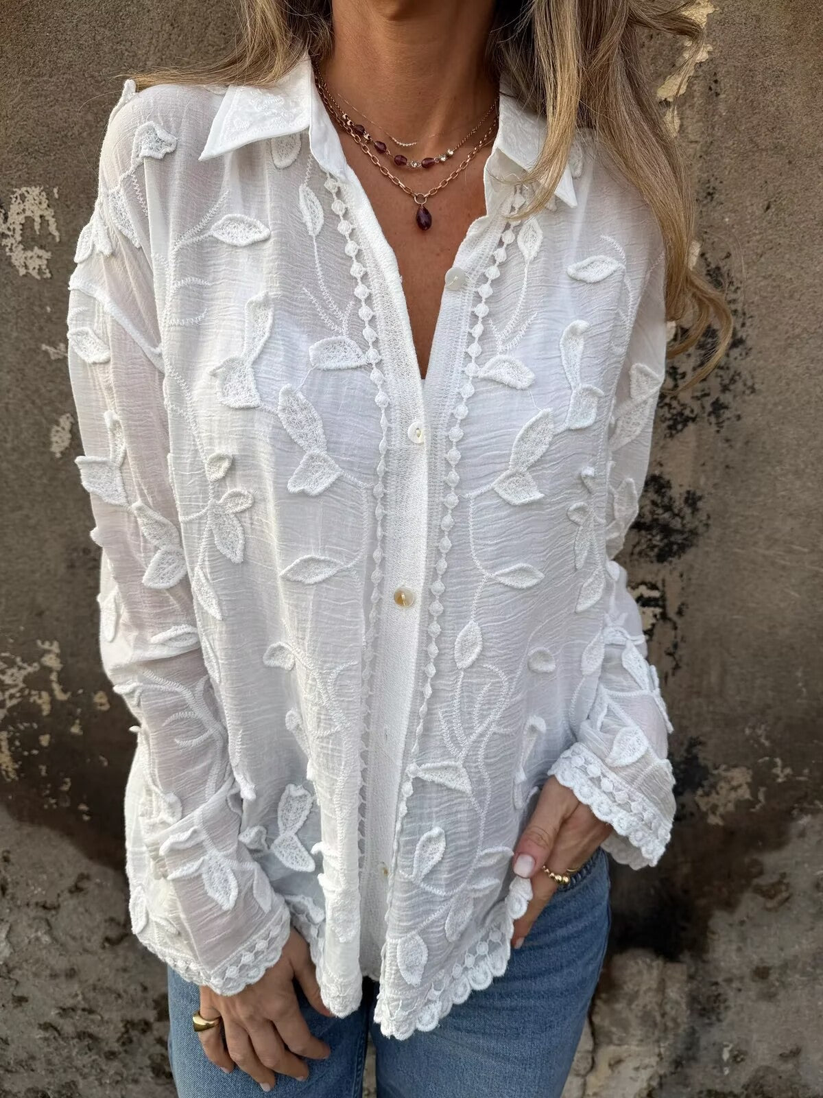 Embroidered Boho Button-Up Blouse