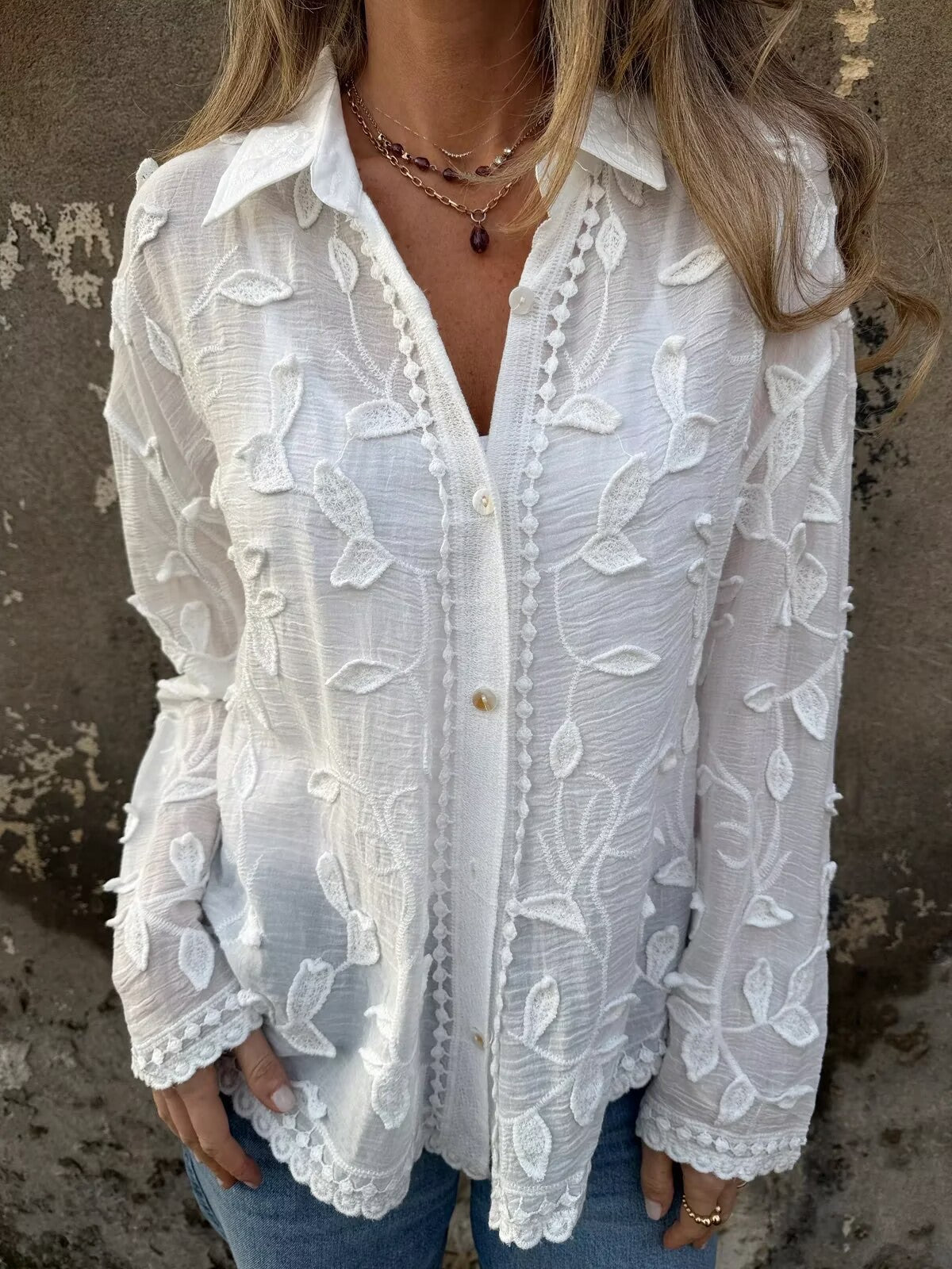 Embroidered Boho Button-Up Blouse