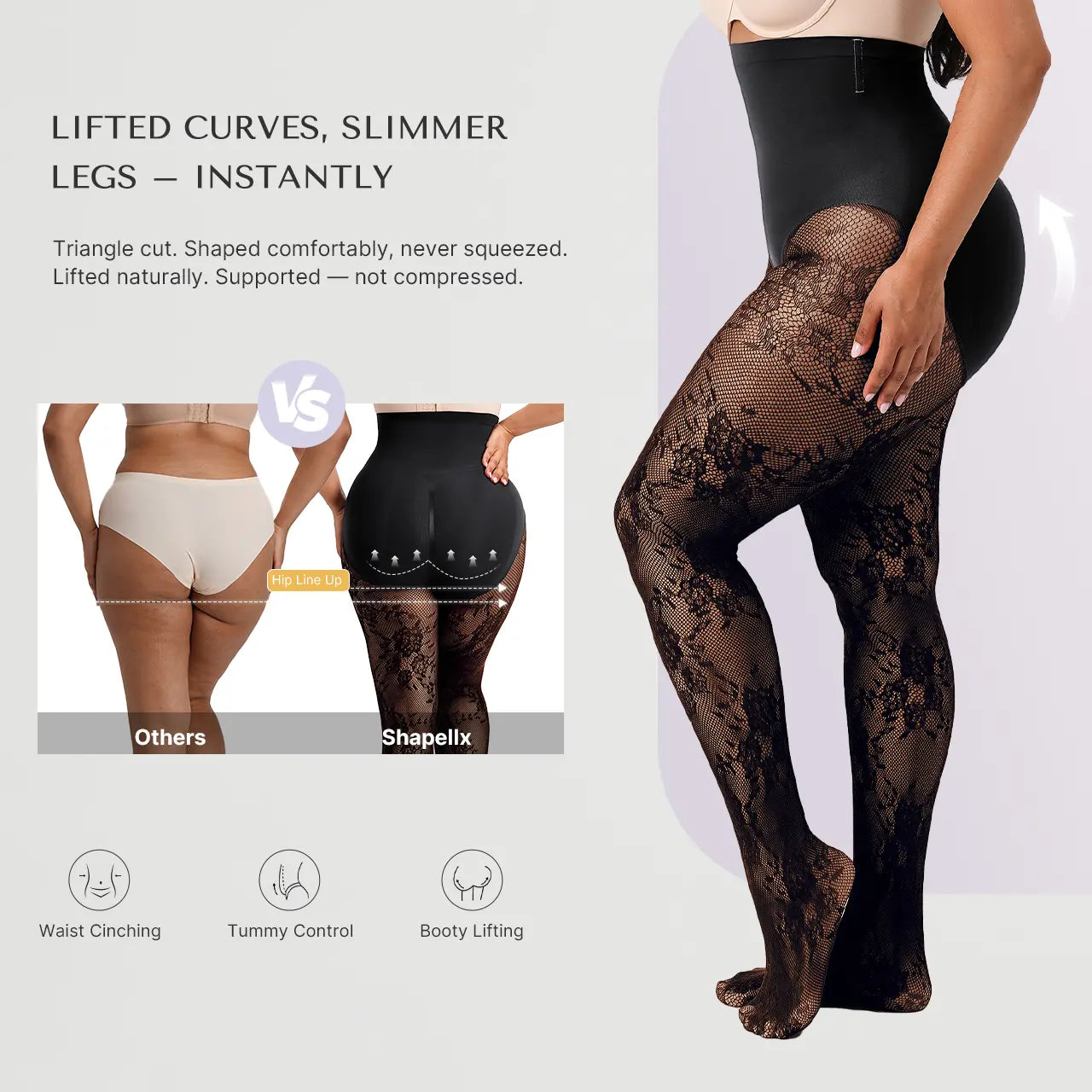 Women‘s High-Waist Shaping Tights with Floral Lace