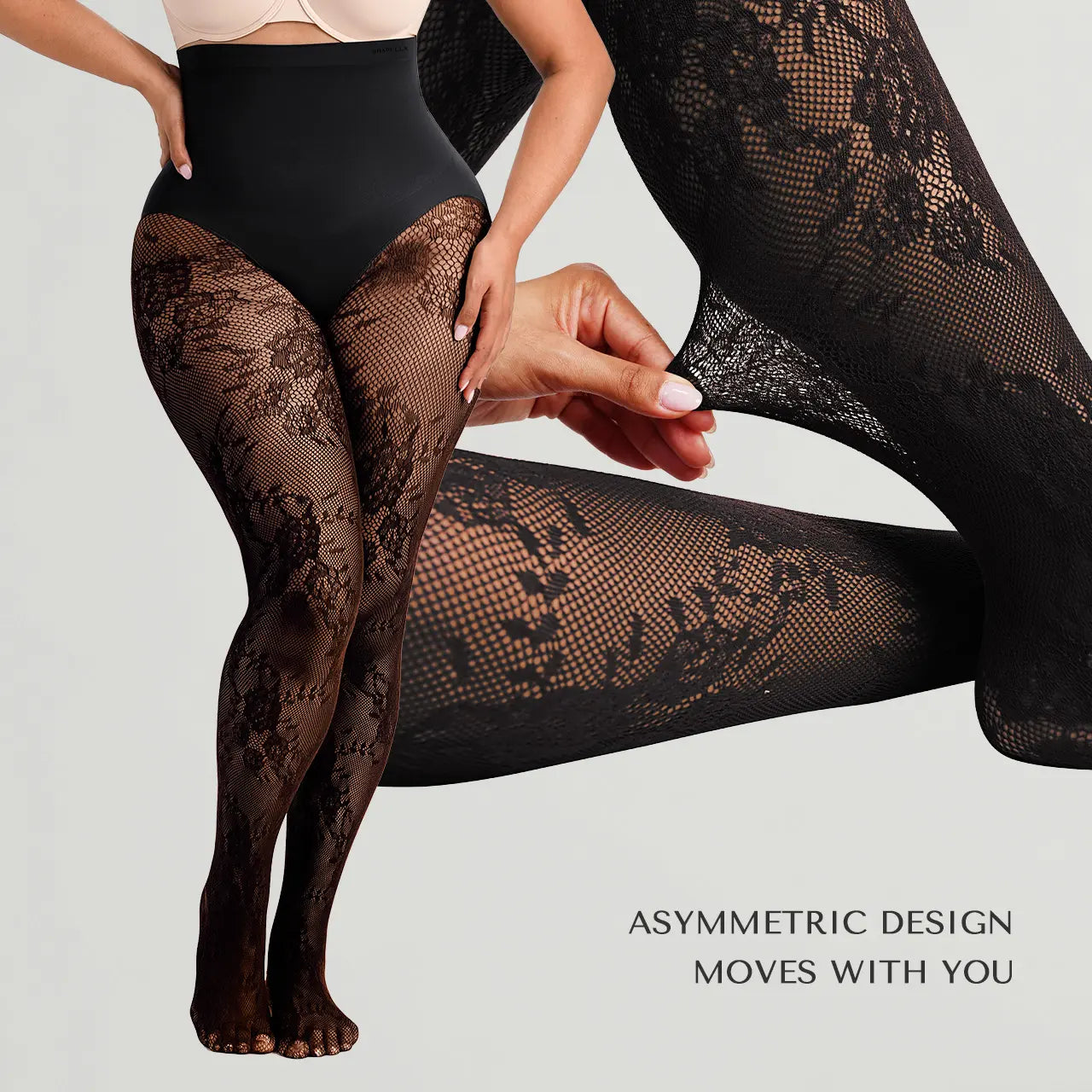 Women‘s High-Waist Shaping Tights with Floral Lace