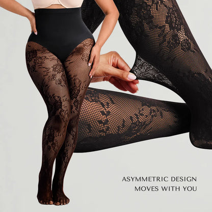Women‘s High-Waist Shaping Tights with Floral Lace