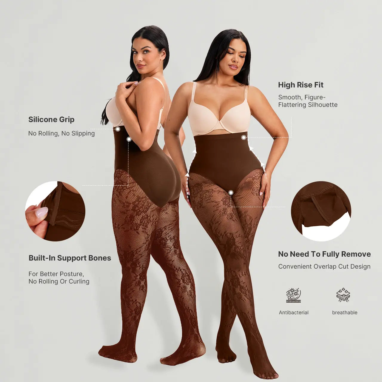 Women‘s High-Waist Shaping Tights with Floral Lace