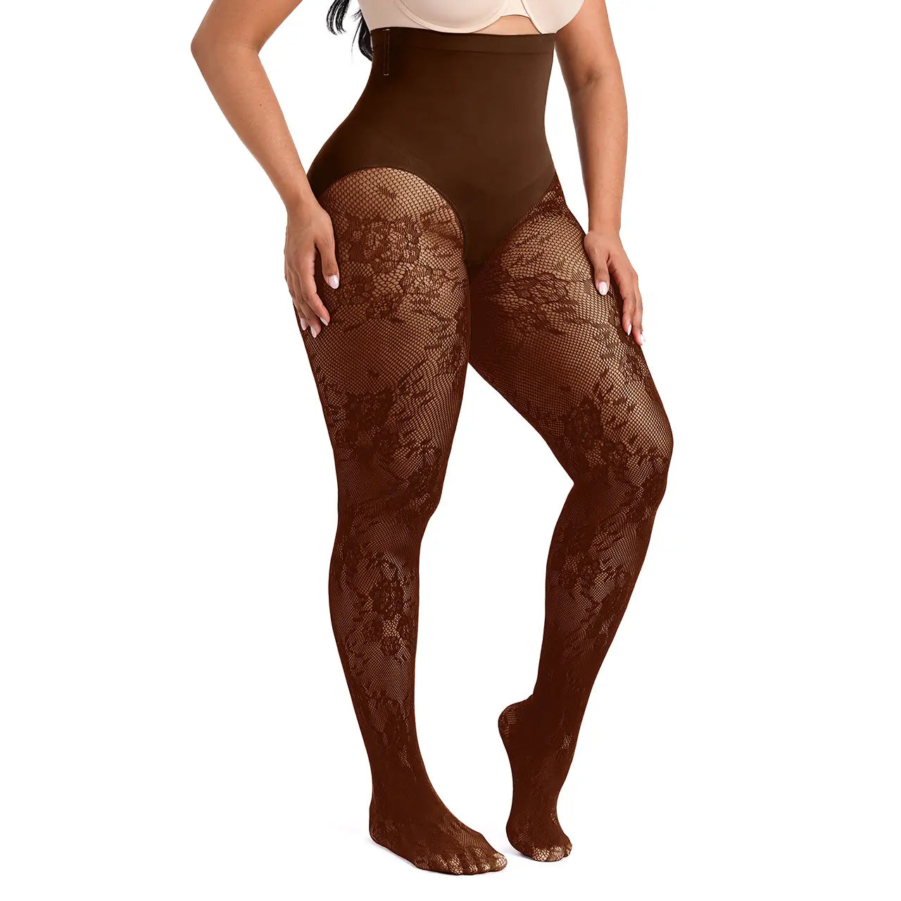 Women‘s High-Waist Shaping Tights with Floral Lace