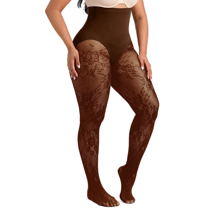 Women‘s High-Waist Shaping Tights with Floral Lace