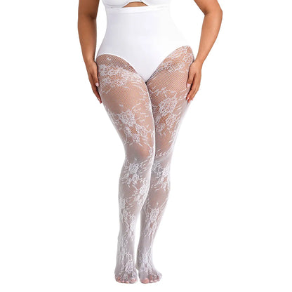 Women‘s High-Waist Shaping Tights with Floral Lace