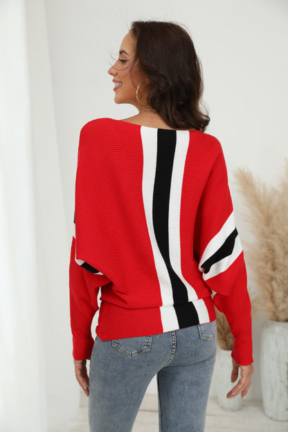 Off-the-shoulder batwing sleeve pullover ribbed loose sweater