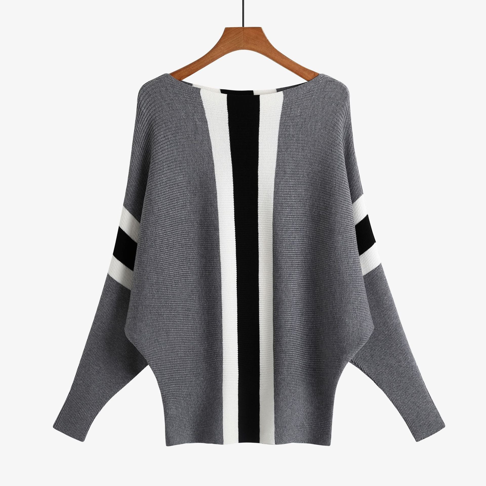 Off-the-shoulder batwing sleeve pullover ribbed loose sweater