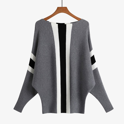 Off-the-shoulder batwing sleeve pullover ribbed loose sweater