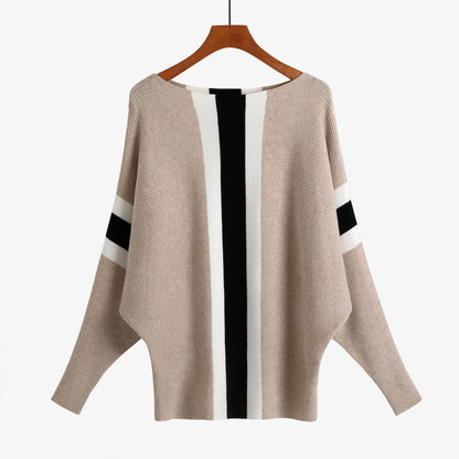 Off-the-shoulder batwing sleeve pullover ribbed loose sweater