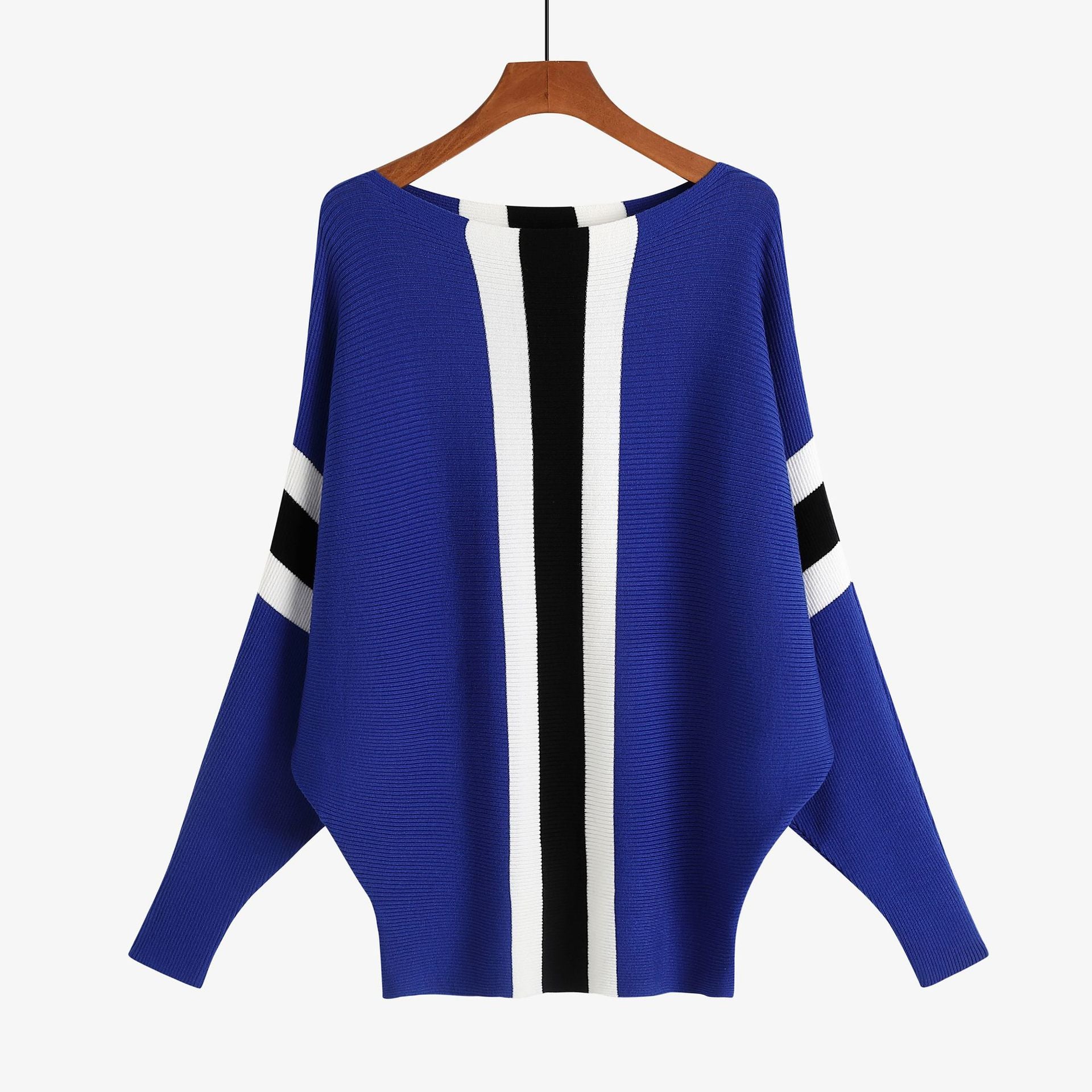 Off-the-shoulder batwing sleeve pullover ribbed loose sweater
