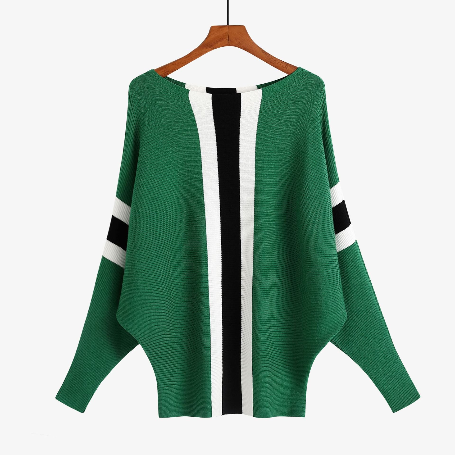 Off-the-shoulder batwing sleeve pullover ribbed loose sweater