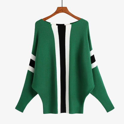 Off-the-shoulder batwing sleeve pullover ribbed loose sweater
