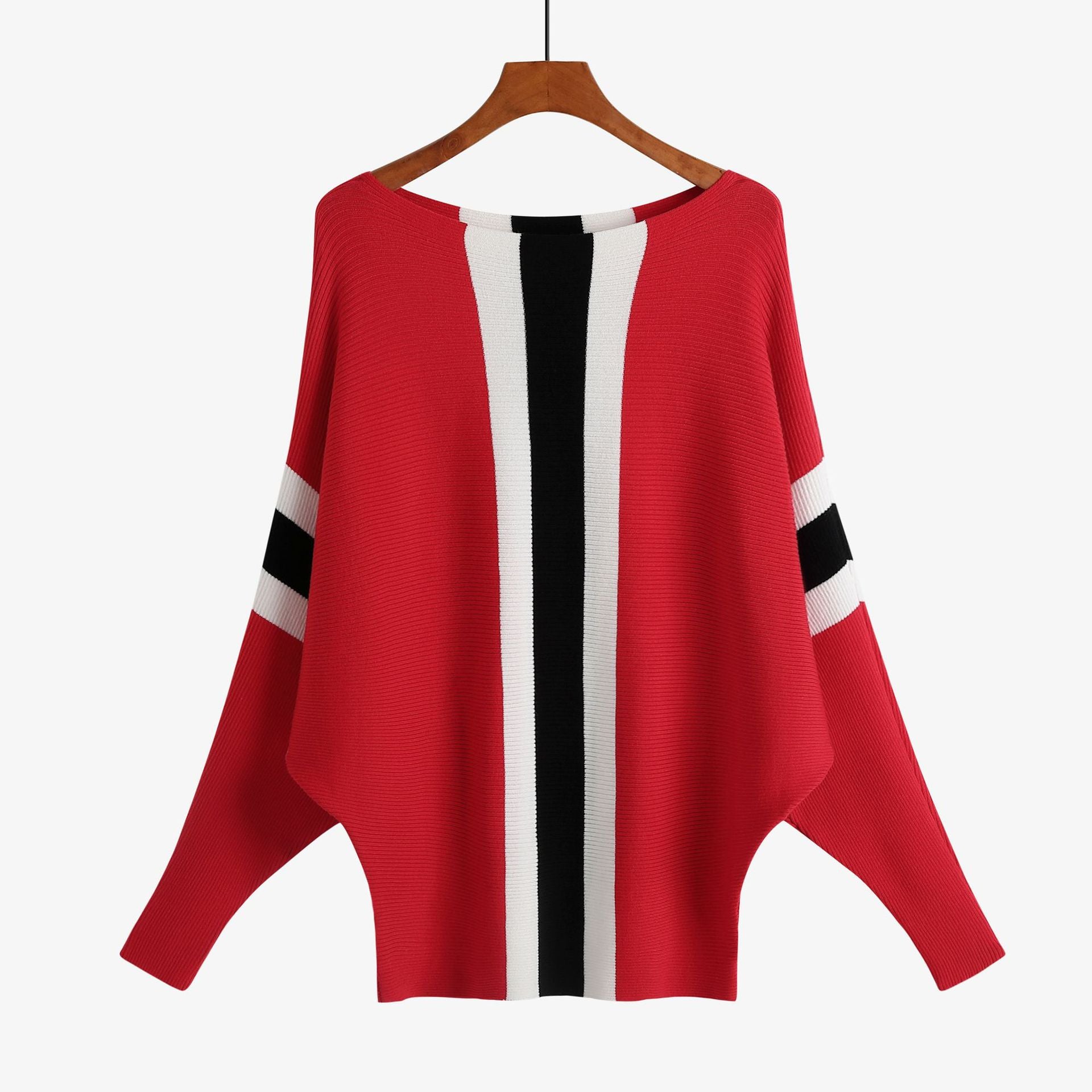 Off-the-shoulder batwing sleeve pullover ribbed loose sweater