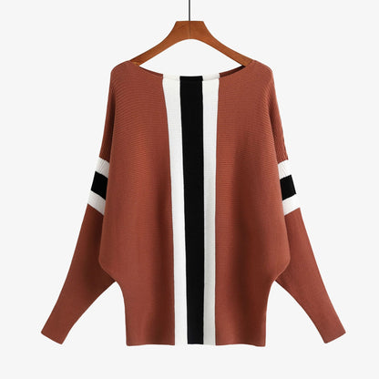 Off-the-shoulder batwing sleeve pullover ribbed loose sweater