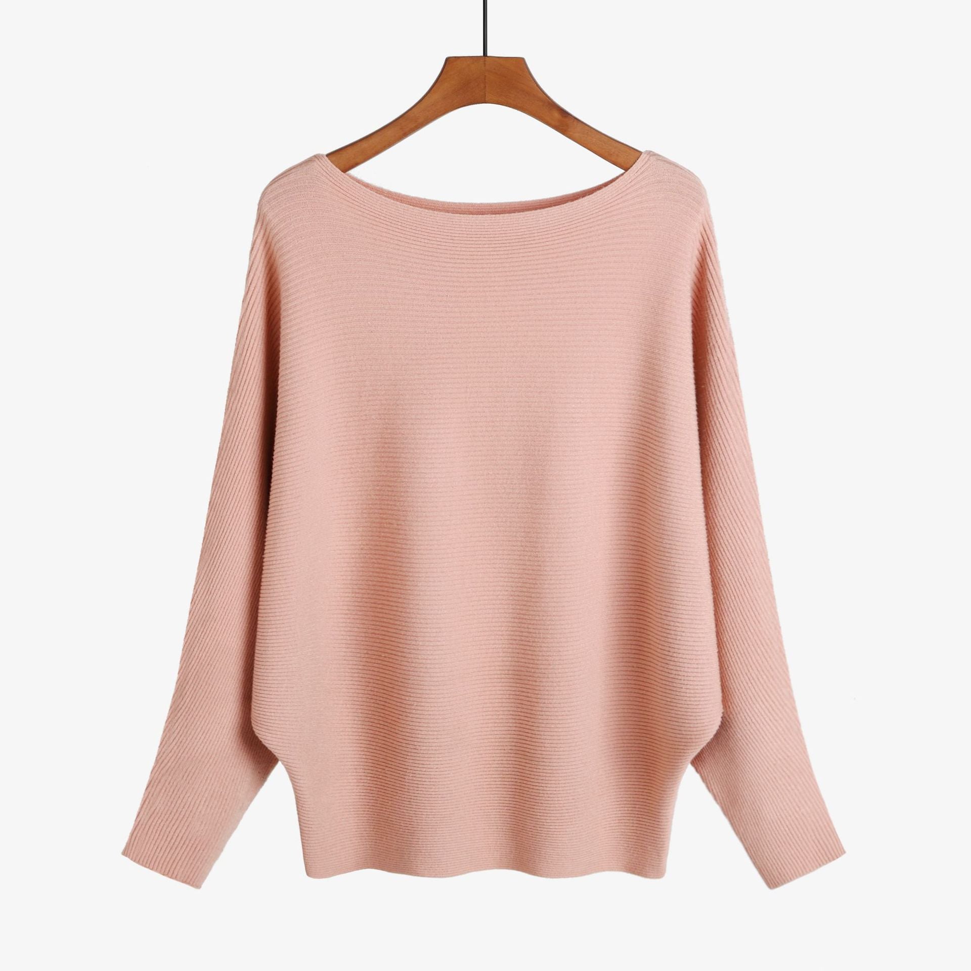 Off-the-shoulder batwing sleeve pullover ribbed loose sweater