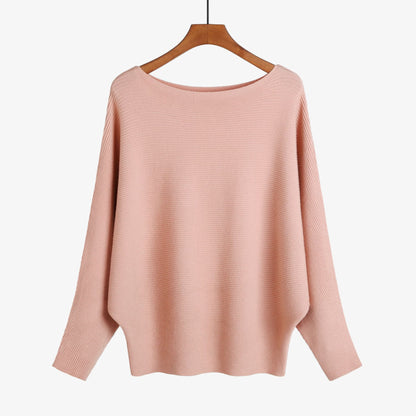 Off-the-shoulder batwing sleeve pullover ribbed loose sweater