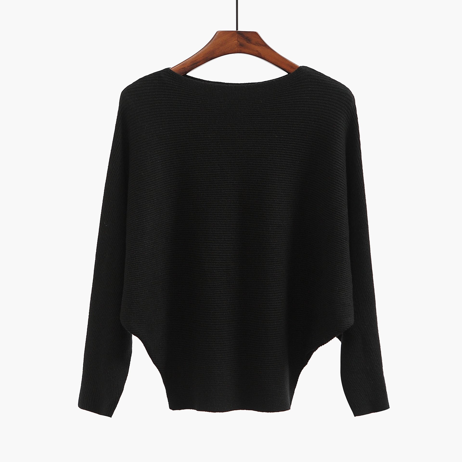 Off-the-shoulder batwing sleeve pullover ribbed loose sweater