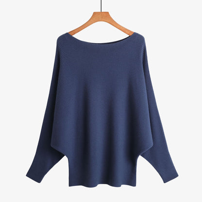 Off-the-shoulder batwing sleeve pullover ribbed loose sweater