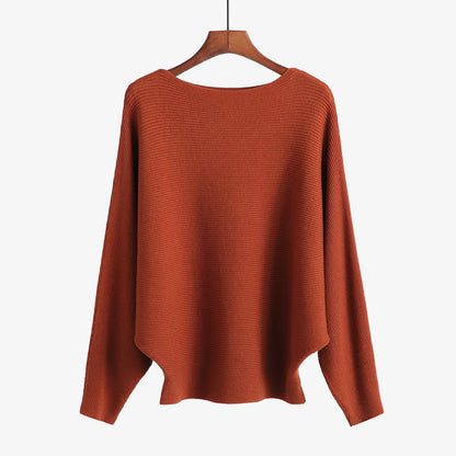 Off-the-shoulder batwing sleeve pullover ribbed loose sweater