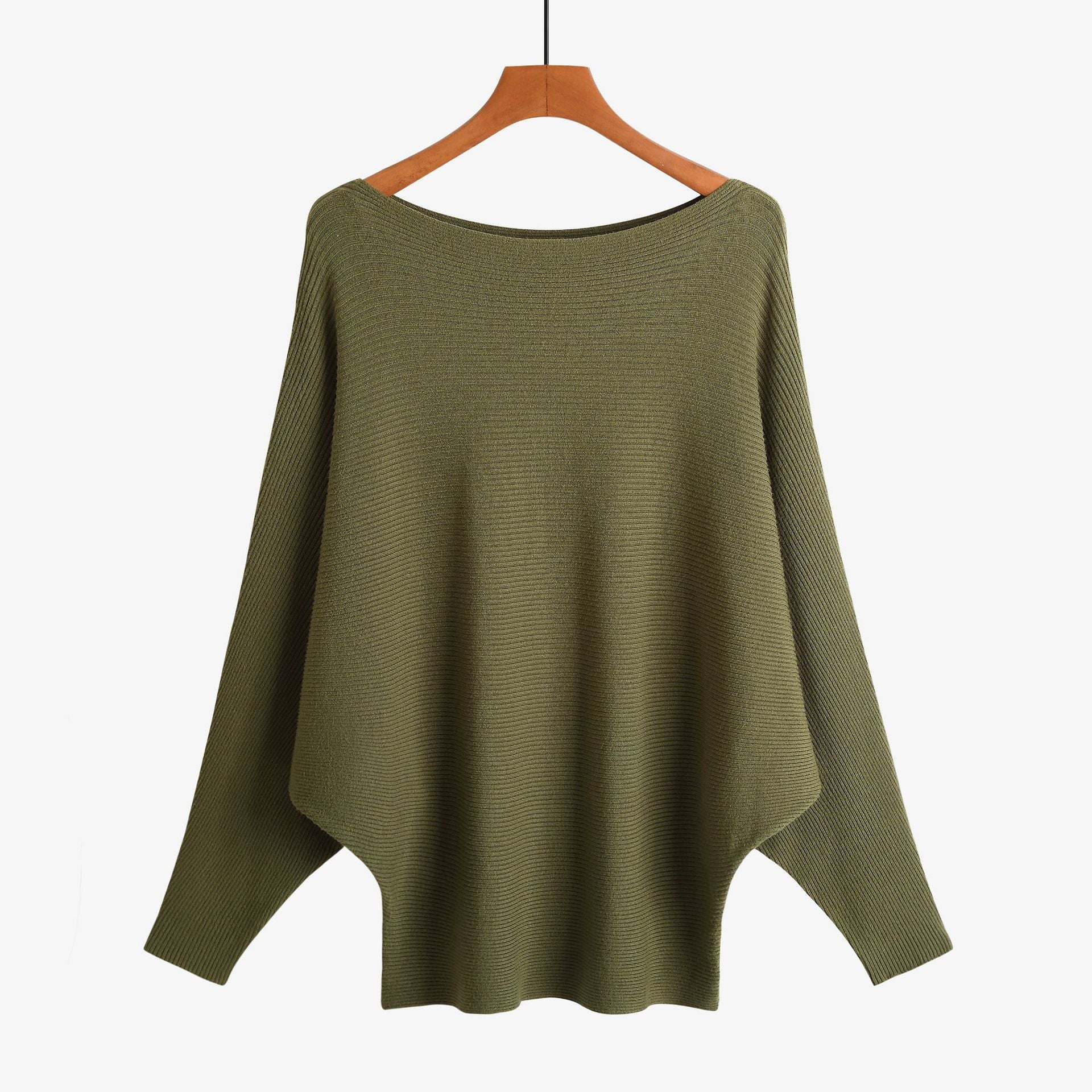 Off-the-shoulder batwing sleeve pullover ribbed loose sweater