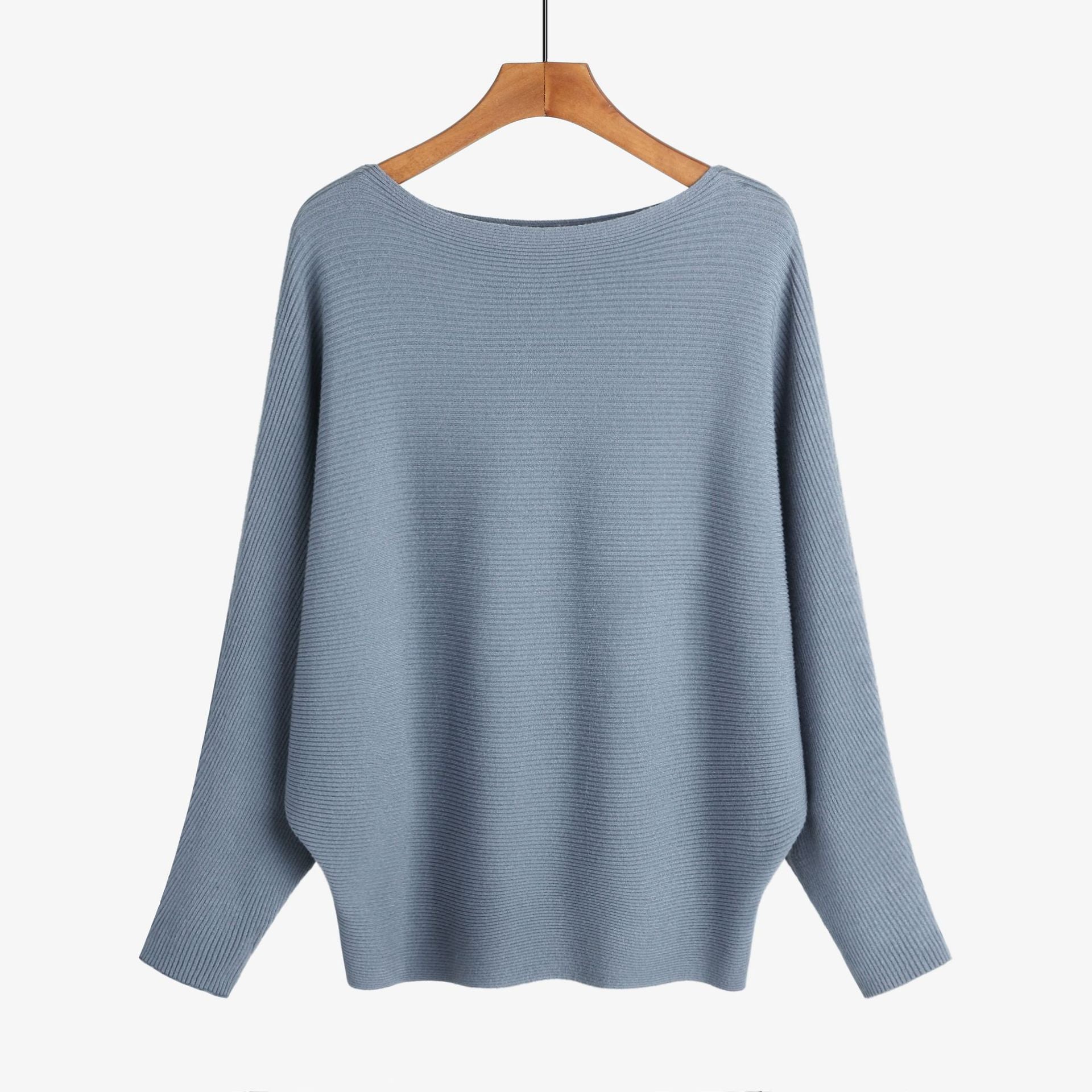 Off-the-shoulder batwing sleeve pullover ribbed loose sweater