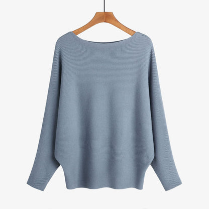 Off-the-shoulder batwing sleeve pullover ribbed loose sweater