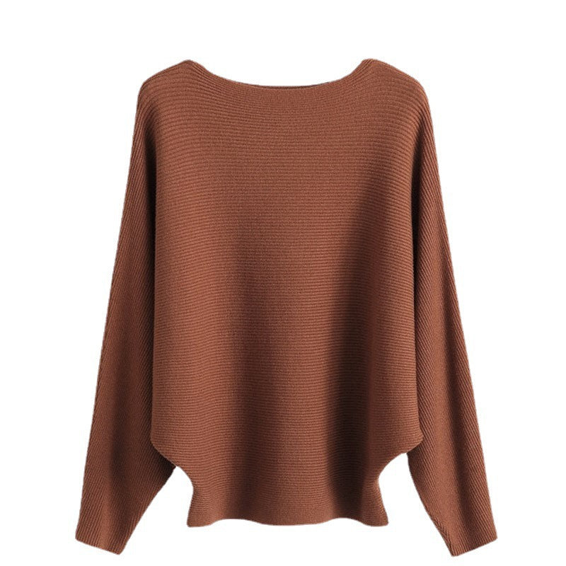 Off-the-shoulder batwing sleeve pullover ribbed loose sweater