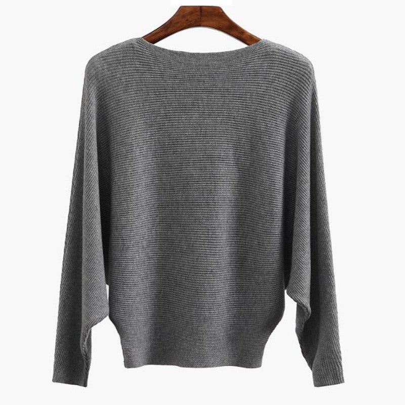Off-the-shoulder batwing sleeve pullover ribbed loose sweater