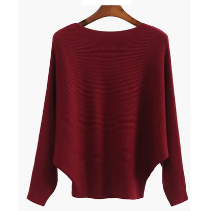 Off-the-shoulder batwing sleeve pullover ribbed loose sweater