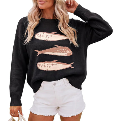 Women's Animal Print Lightweight Knit Crew Neck Long Sleeve Pullover Top for Autumn Casual Trend