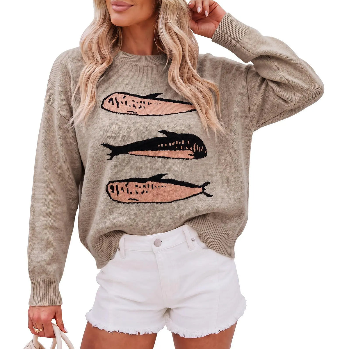 Women's Animal Print Lightweight Knit Crew Neck Long Sleeve Pullover Top for Autumn Casual Trend