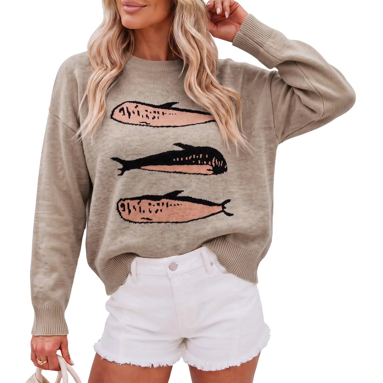 Women's Animal Print Lightweight Knit Crew Neck Long Sleeve Pullover Top for Autumn Casual Trend