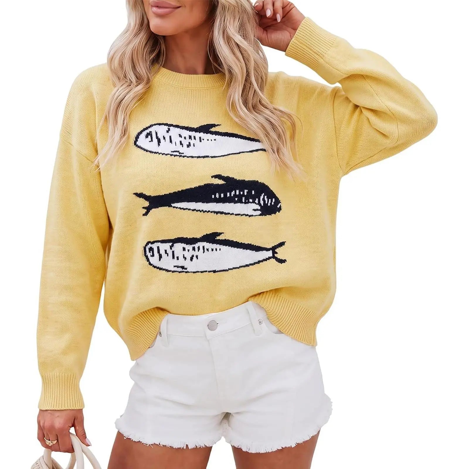Women's Animal Print Lightweight Knit Crew Neck Long Sleeve Pullover Top for Autumn Casual Trend