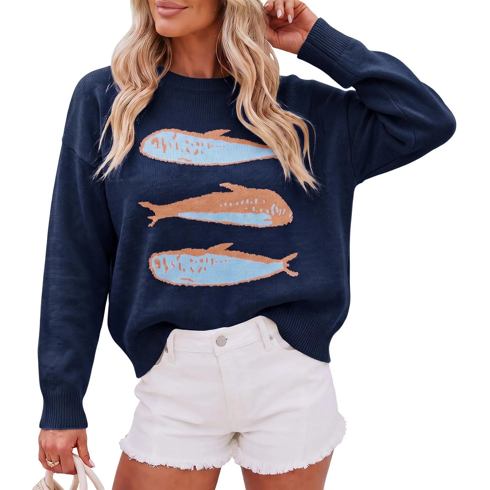 Women's Animal Print Lightweight Knit Crew Neck Long Sleeve Pullover Top for Autumn Casual Trend