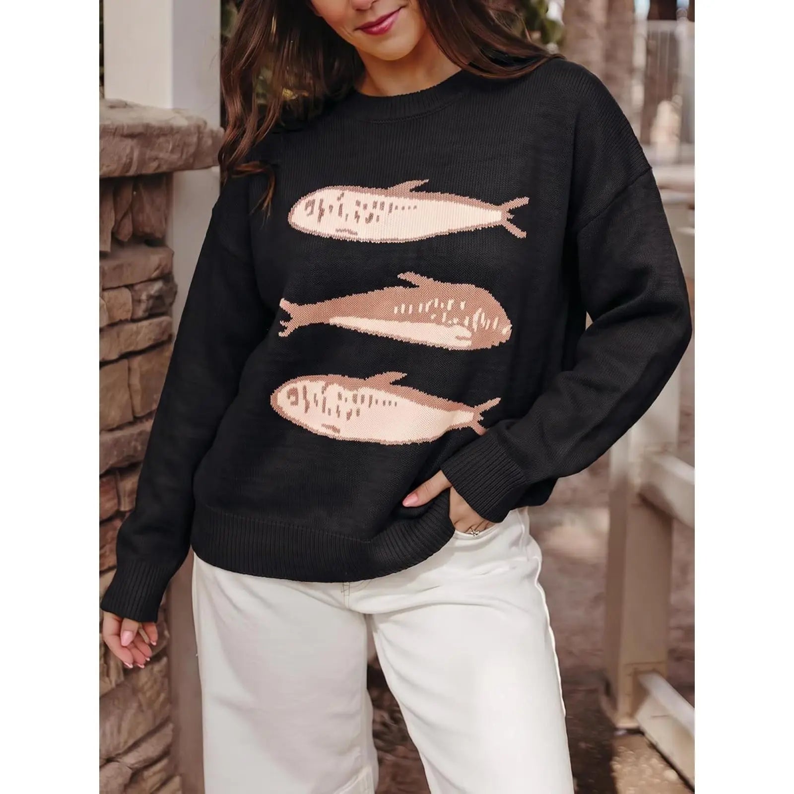 Women's Animal Print Lightweight Knit Crew Neck Long Sleeve Pullover Top for Autumn Casual Trend