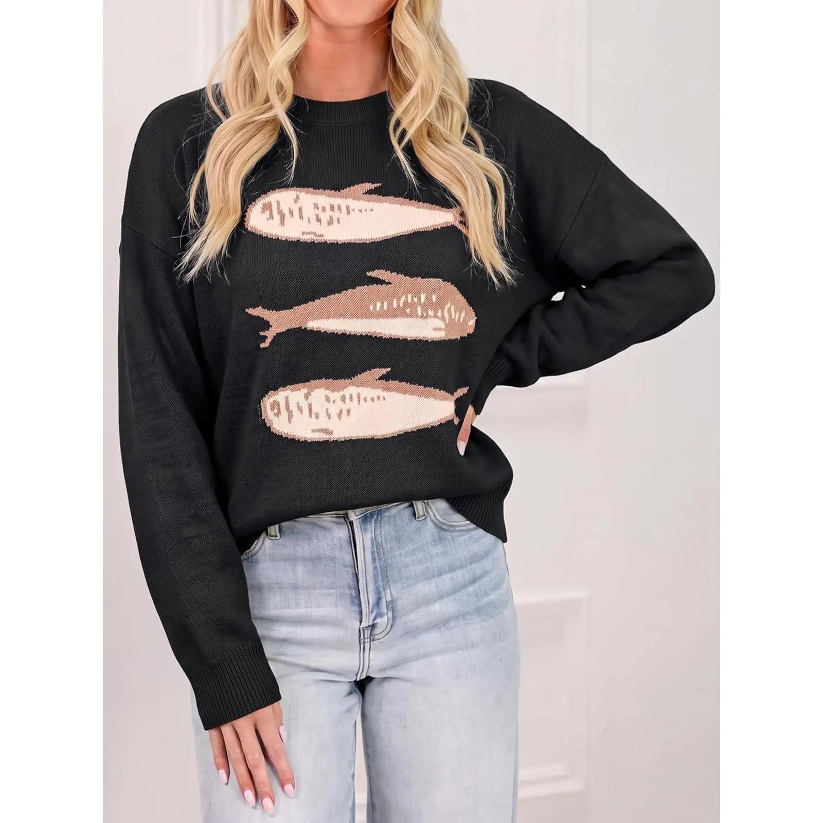 Women's Animal Print Lightweight Knit Crew Neck Long Sleeve Pullover Top for Autumn Casual Trend