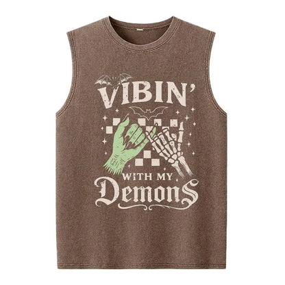 Vibin' With My Demons Washed Vest Unisex Washed Vest Cute Halloween Washed Vest Funny Washed Vest Gothic Spooky Vibes