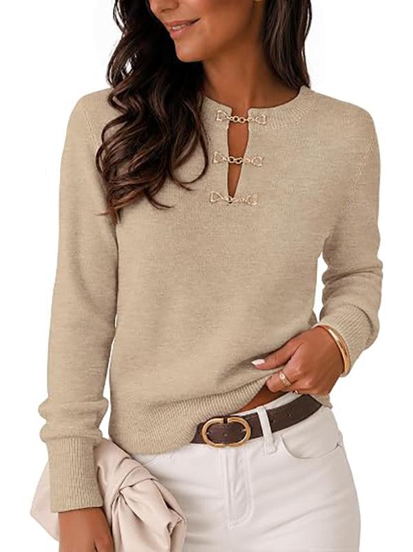 Women's Autumn Lightweight Casual Horsebit Collar Sweater