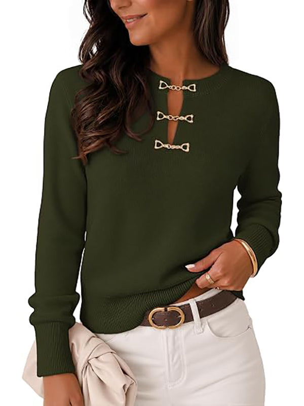 Women's Autumn Lightweight Casual Horsebit Collar Sweater