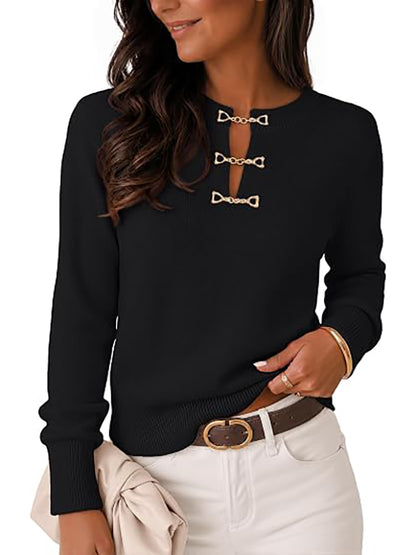 Women's Autumn Lightweight Casual Horsebit Collar Sweater