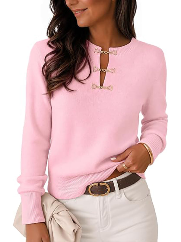 Women's Autumn Lightweight Casual Horsebit Collar Sweater