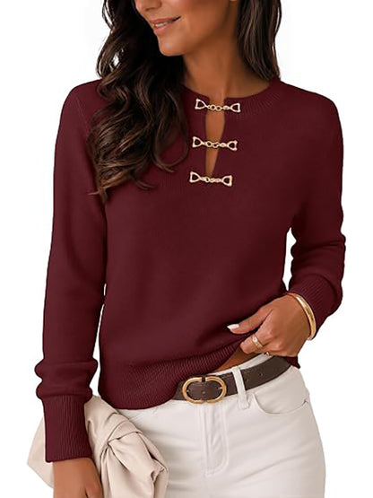 Women's Autumn Lightweight Casual Horsebit Collar Sweater