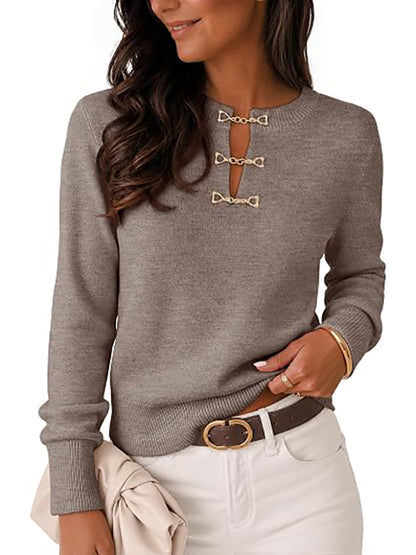 Women's Autumn Lightweight Casual Horsebit Collar Sweater