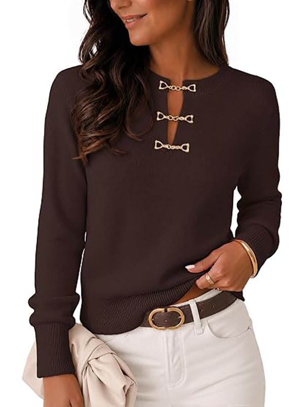 Women's Autumn Lightweight Casual Horsebit Collar Sweater