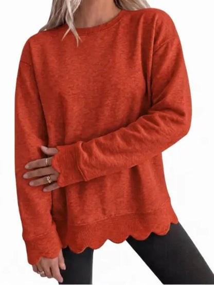 Women's Crew Neck Wavy Scallop Oversized Sweatshirt