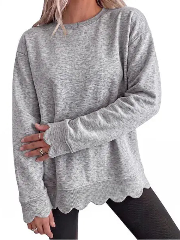 Women's Crew Neck Wavy Scallop Oversized Sweatshirt