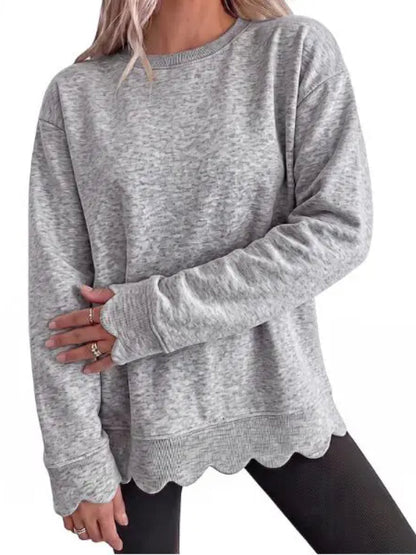 Women's Crew Neck Wavy Scallop Oversized Sweatshirt
