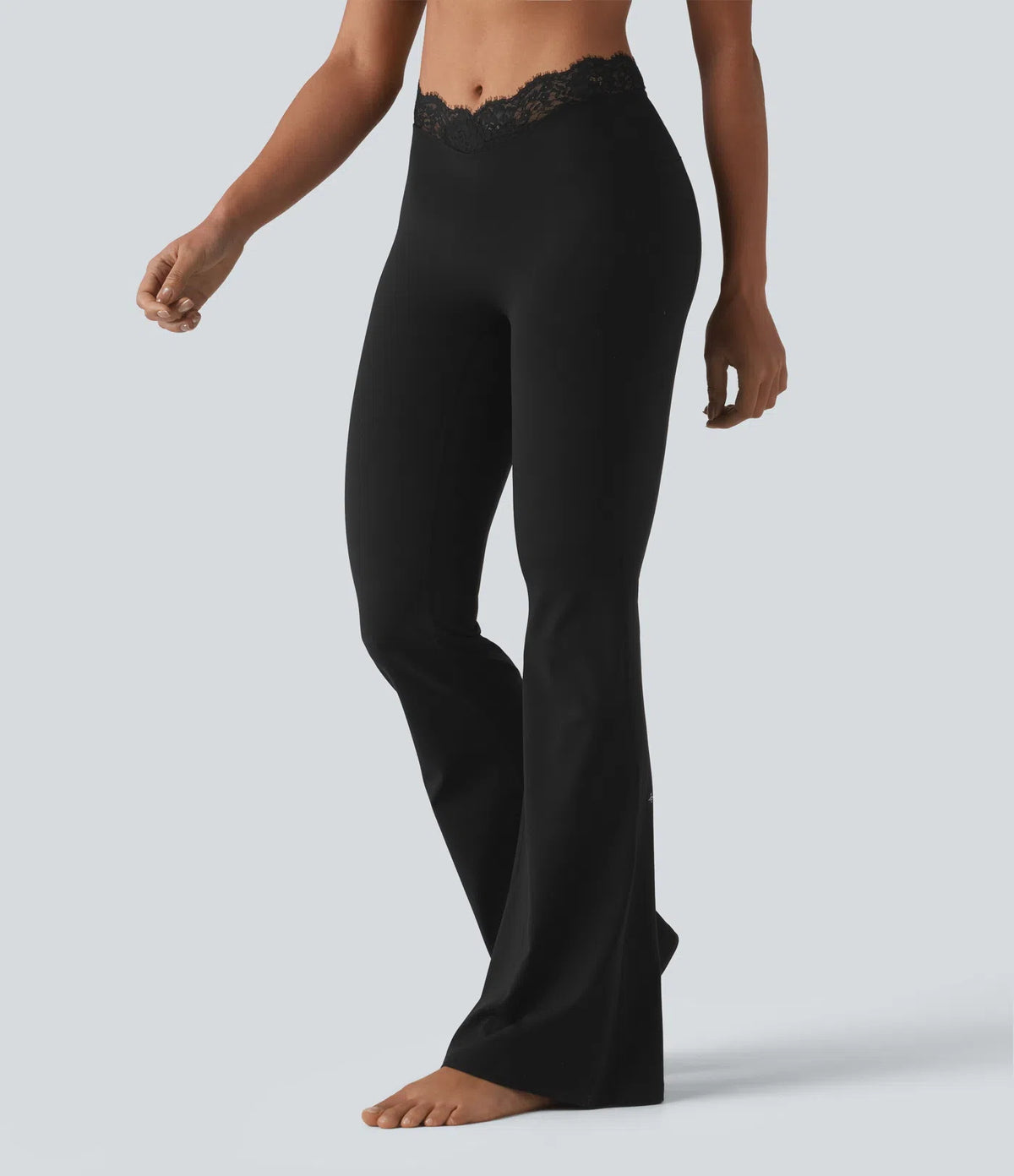 Women's lace V-waist flared yoga pants with side pockets